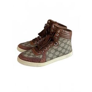 GUCCI GG Supreme Monogram & Croc Sneakers – Brown Size 39